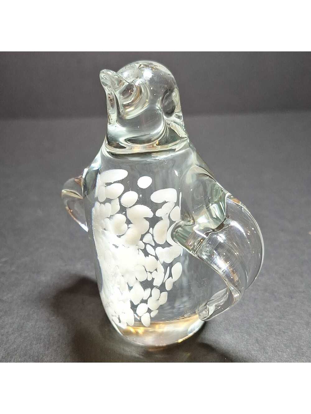 Vintage Murano Style Glass Penguin Figurine Paperweight White Controlled Bubble